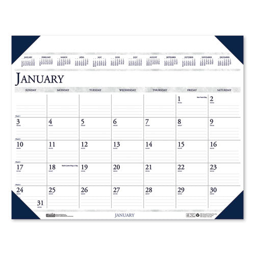 Executive Monthly Desk Pad Calendar, 24 X 19, White/blue Sheets, Blue Corners, 12-month (jan To Dec): 2023