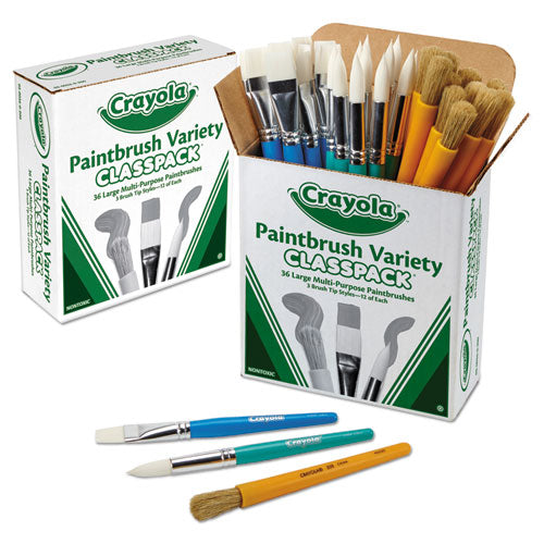 Large Variety Paint Brush Classpack, Natural; Nylon Bristles, Flat; Round Profiles, 36/set