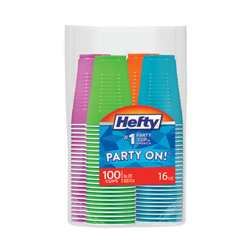 Easy Grip Disposable Plastic Party Cups, 16 Oz, Assorted Colors, 100/pack, 4 Packs/carton