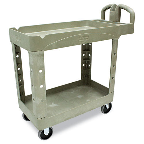 Heavy-duty Utility Cart With Lipped Shelves, Plastic, 2 Shelves, 500 Lb Capacity, 17.13" X 38.5" X 38.88", Black