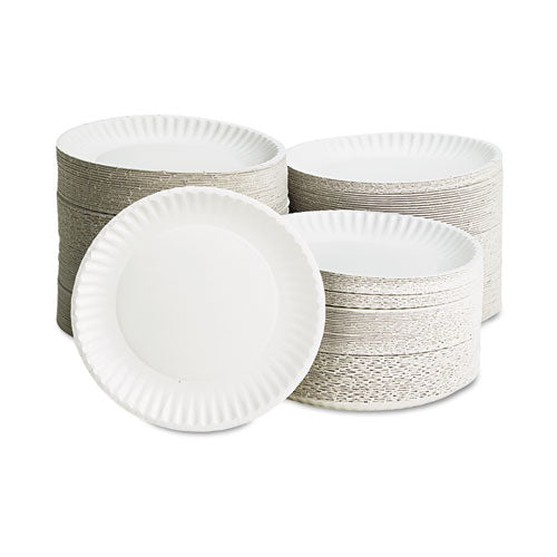 White Paper Plates, 9" Dia, 100/pack, 10 Packs/carton