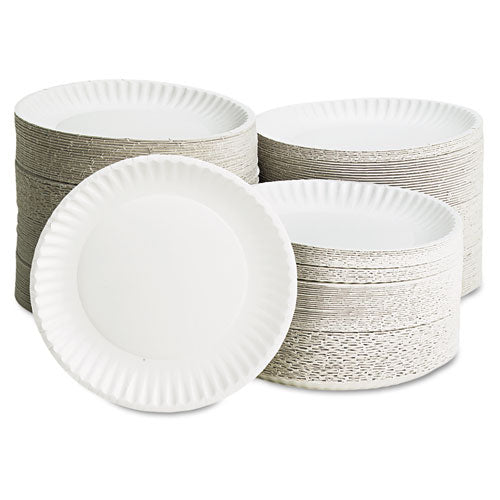 White Paper Plates, 9" Dia, 100/pack, 10 Packs/carton