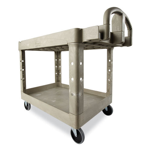 Heavy-duty Utility Cart With Lipped Shelves, Plastic, 2 Shelves, 500 Lb Capacity, 25.9" X 45.2" X 32.2", Beige