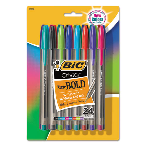 Cristal Xtra Bold Ballpoint Pen, Stick, Bold 1.6 Mm, Assorted Ink And Barrel Colors, 24/pack