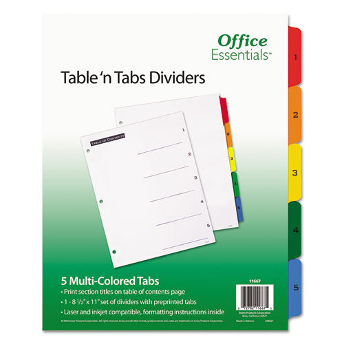 Table 'n Tabs Dividers, 12-tab, 1 To 12, 11 X 8.5, White, Assorted Tabs, 1 Set