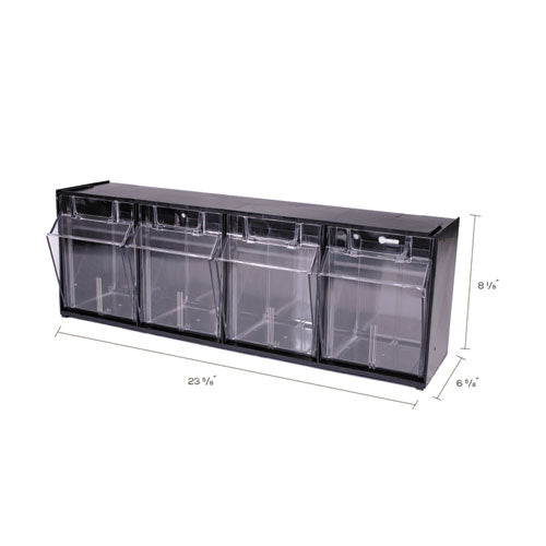 Tilt Bin Interlocking Multi-bin Storage Organizer, 4 Sections, 23.63" X 6.63" X 8.13", Black/clear