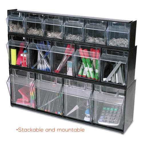 Tilt Bin Interlocking Multi-bin Storage Organizer, 4 Sections, 23.63" X 6.63" X 8.13", Black/clear