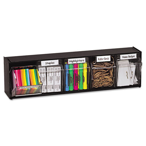 Tilt Bin Interlocking Multi-bin Storage Organizer, 4 Sections, 23.63" X 6.63" X 8.13", Black/clear