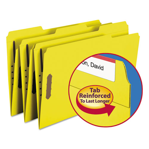 Top Tab Colored Fastener Folders, 0.75" Expansion, 2 Fasteners, Legal Size, Yellow Exterior, 50/box