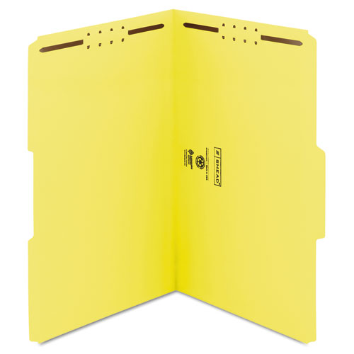 Top Tab Colored Fastener Folders, 0.75" Expansion, 2 Fasteners, Legal Size, Yellow Exterior, 50/box