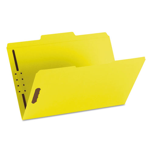 Top Tab Colored Fastener Folders, 0.75" Expansion, 2 Fasteners, Legal Size, Yellow Exterior, 50/box