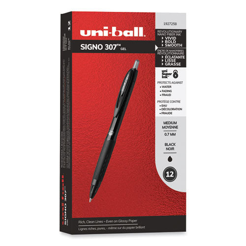 307 Gel Pen, Retractable, Medium 0.7 Mm, Black Ink, Black Barrel, Dozen