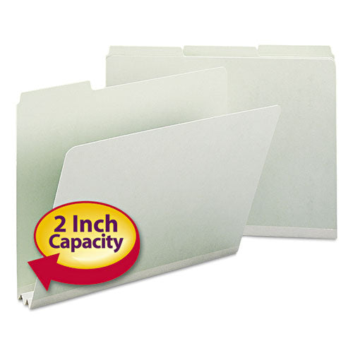 Expanding Recycled Heavy Pressboard Folders, 1/3-cut Tabs: Assorted, Letter Size, 2" Expansion, Gray-green, 25/box