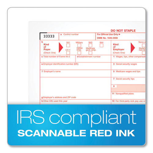 W-2 Tax Form For Inkjet/laser Printers, Fiscal Year: 2022, Four-part Carbonless, 8.5 X 5.5, 2 Forms/sheet, 50 Forms Total