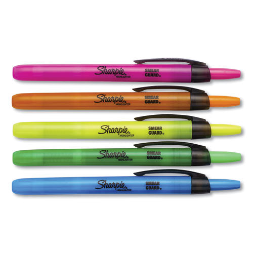 Retractable Highlighters With Storage Pouch, Assorted Ink Colors, Chisel Tip, Assorted Barrel Colors, 8/set