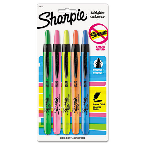 Retractable Highlighters With Storage Pouch, Assorted Ink Colors, Chisel Tip, Assorted Barrel Colors, 8/set