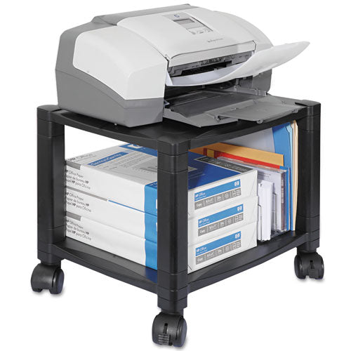 Height-adjustable Deskside Printer Cart, Plastic, 3 Shelves, 1 Drawer, 75 Lb Capacity, 17" X 13.25" X 24.5", Black
