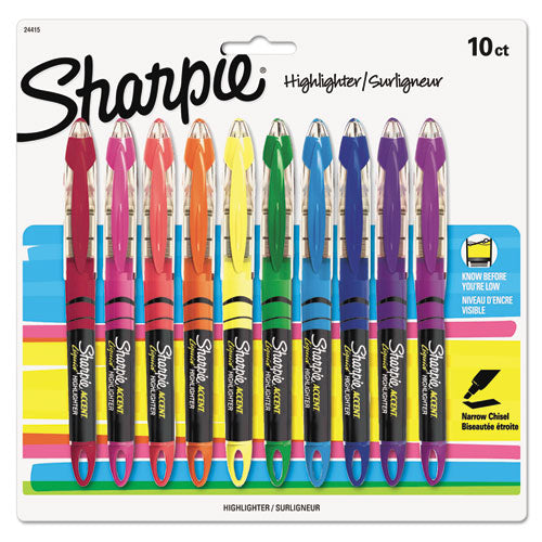 Liquid Pen Style Highlighters, Fluorescent Blue Ink, Chisel Tip, Blue/black/clear Barrel, Dozen