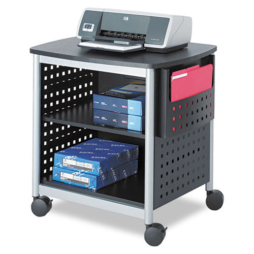 Scoot Deskside Printer Stand, File Pocket, Metal, 3 Shelves, 1 Bin, 200 Lb Capacity, 26.5 X 20.5 X 26.5, Black/silver