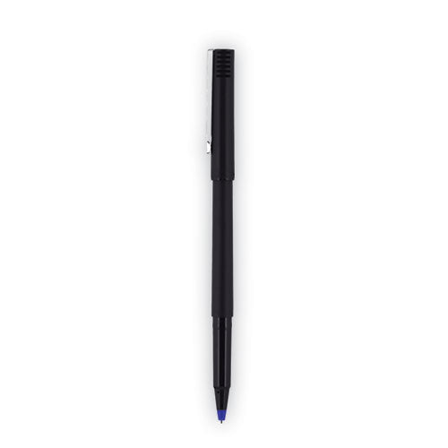 Roller Ball Pen, Stick, Micro 0.5 Mm, Blue Ink, Black Matte Barrel, Dozen