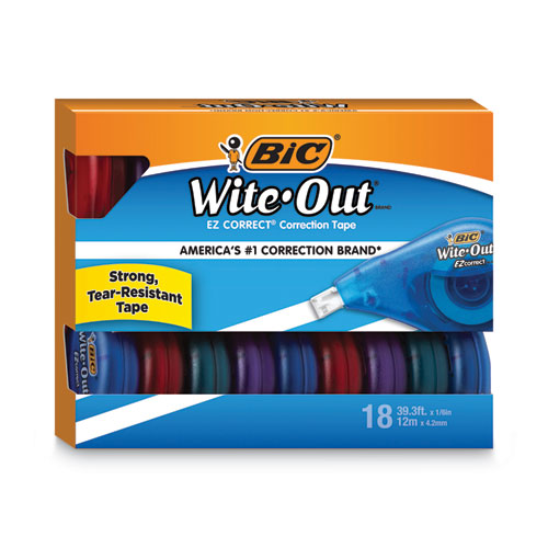 Wite-out Ez Correct Correction Tape Value Pack, Non-refillable, Blue/orange Applicators, 0.17" X 472", 18/pack