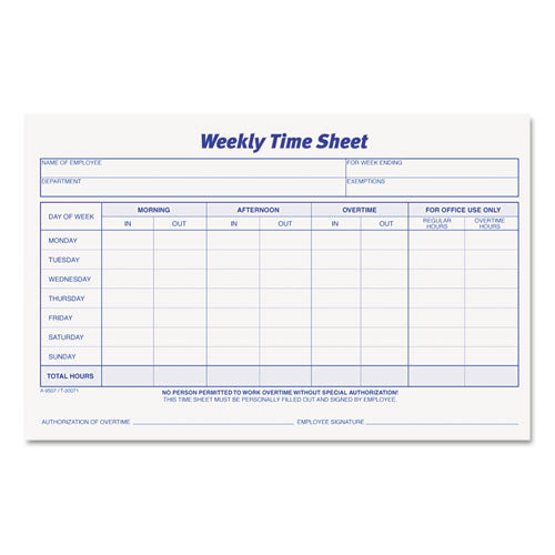 Weekly Time Sheets, One-part (no Copies), 8.5 X 5.5, 50 Forms/pad, 2 Pads/pack