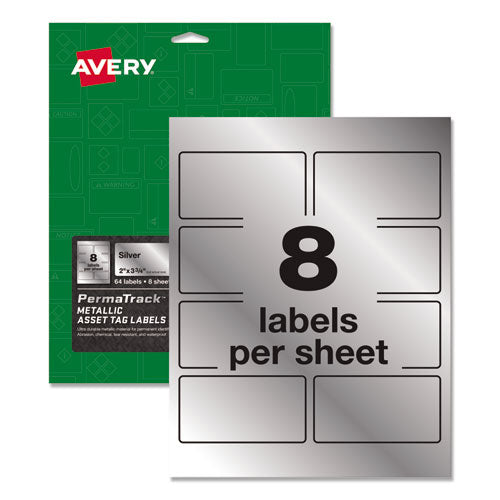 Permatrack Metallic Asset Tag Labels, Laser Printers, 0.75 X 1.5, Metallic Silver, 40/sheet, 8 Sheets/pack