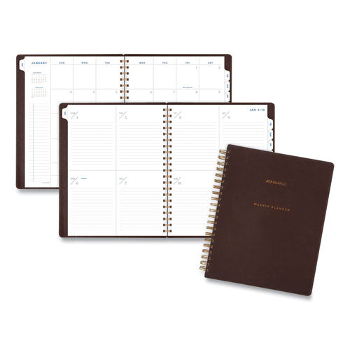 Signature Collection Distressed Brown Weekly Monthly Planner, 11 X 8.5, Brown Cover, 13-month (jan To Jan): 2023 To 2024