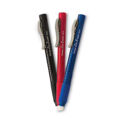 Clic Eraser Grip Eraser, For Pencil Marks, White Eraser, Randomly Assorted Barrel Color, 3/pack