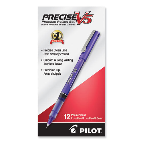 Precise V5 Roller Ball Pen, Stick, Extra-fine 0.5 Mm, Purple Ink, Purple Barrel, Dozen