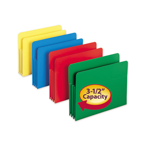 Poly Drop Front File Pockets, 3.5" Expansion, Letter Size, Assorted Colors, 4/box