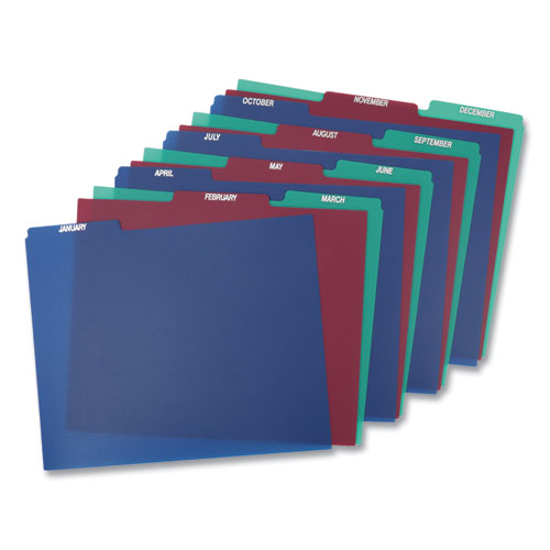 Poly Top Tab File Guides, 1/3-cut Top Tab, January To December, 8.5 X 11, Assorted Colors, 12/set