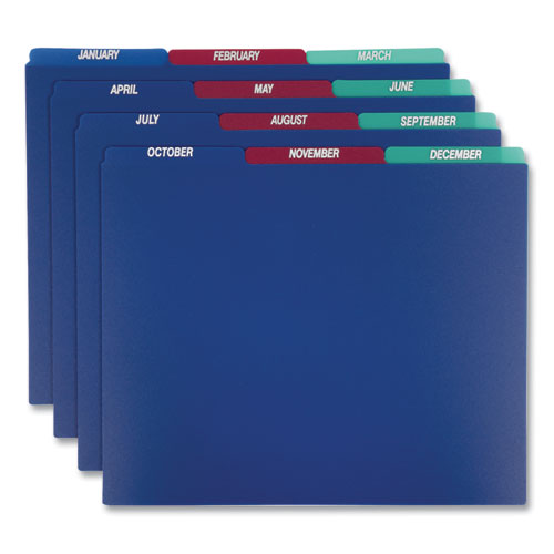 Poly Top Tab File Guides, 1/3-cut Top Tab, January To December, 8.5 X 11, Assorted Colors, 12/set