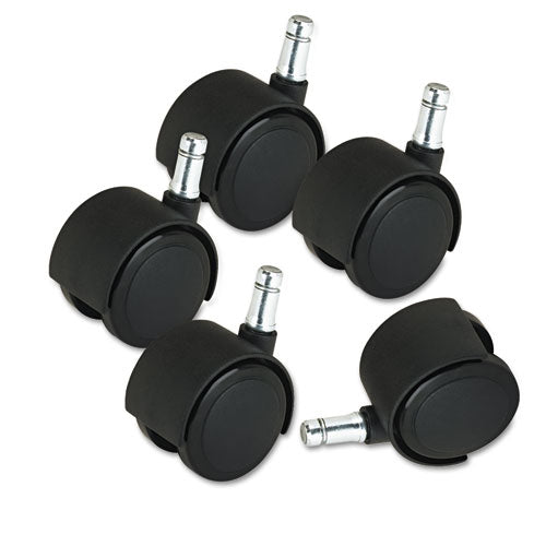 Deluxe Duet Casters, Grip Ring Type B And Type K Stems, 2" Soft Polyurethane Wheel, Matte Black, 5/set