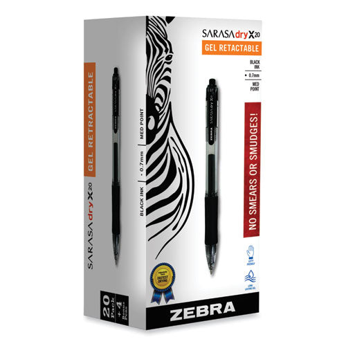 Sarasa Dry Gel X20 Gel Pen Value Pack, Retractable, Medium 0.7 Mm, Black Ink, Smoke Barrel, 24/box
