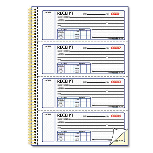 Gold Standard Money Receipt Book, Two-part Carbonless, 7 X 2.75, 4 Forms/sheet, 300 Forms Total