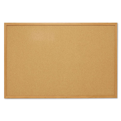 Economy Cork Board With Oak Frame, 48 X 36, Natural Surface, Oak Fiberboard Frame