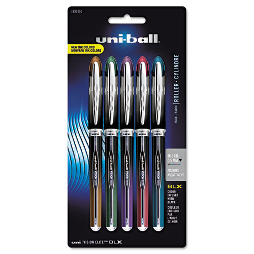 Vision Elite Blx Series Roller Ball Pen, Stick, Bold 0.8 Mm, Assorted Ink And Barrel Colors, 5/pack