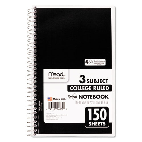 Spiral Notebook, 3-subject, Medium/college Rule, Randomly Assorted Cover Color, (150) 9.5 X 5.5 Sheets