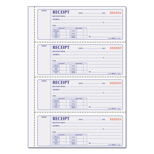 Money Receipt Book, Softcover, Two-part Carbonless, 7 X 2.75, 4 Forms/sheet, 200 Forms Total
