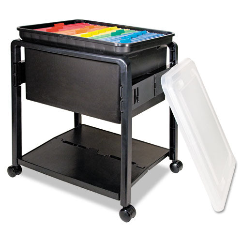 Folding Mobile File Cart, Plastic, 1 Shelf, 1 Bin, 14.5" X 18.5" X 21.75", Black