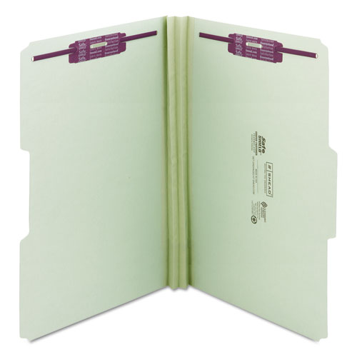 Recycled Pressboard Fastener Folders, 1/3-cut Tabs, Two Safeshield Fasteners, 2" Expansion, Legal Size, Gray-green, 25/box