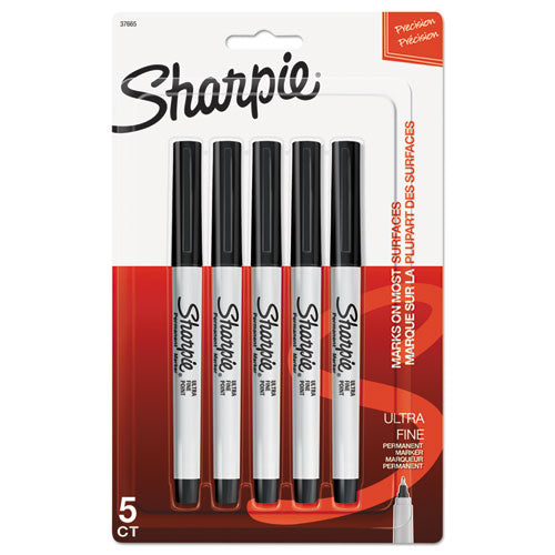 Ultra Fine Tip Permanent Marker, Extra-fine Needle Tip, Black, 5/pack