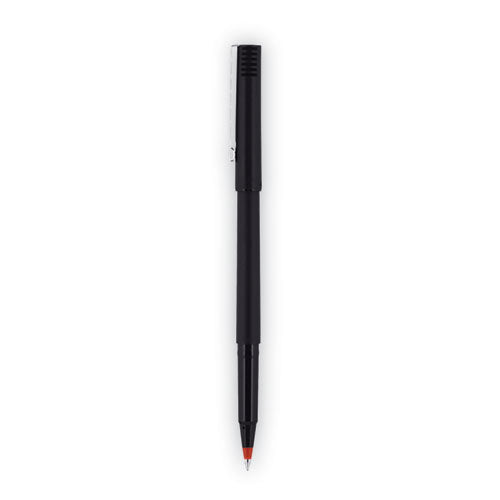 Roller Ball Pen, Stick, Fine 0.7 Mm, Red Ink, Black Matte Barrel, Dozen