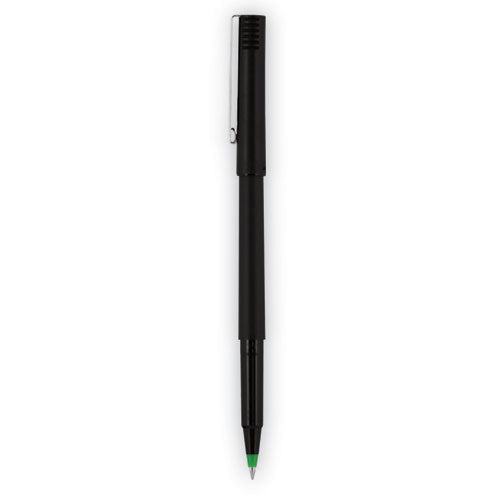 Roller Ball Pen, Stick, Fine 0.7 Mm, Green Ink, Black Matte Barrel, Dozen