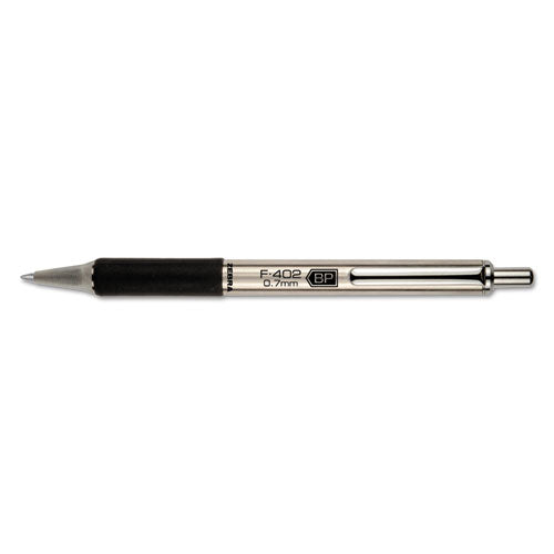 F-402 Ballpoint Pen, Retractable, Fine 0.7 Mm, Black Ink, Stainless Steel/black Barrel