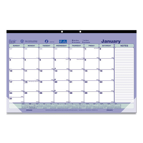 Monthly Desk Pad Calendar, 17.75 X 10.88, White/blue/green Sheets, Black Binding, Clear Corners, 12-month (jan To Dec): 2023