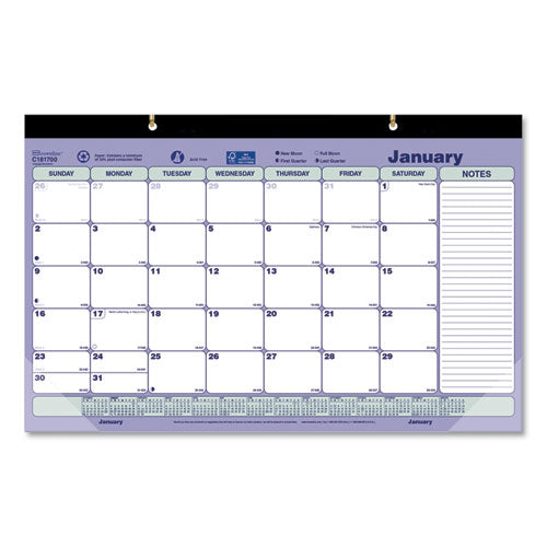 Monthly Desk Pad Calendar, 17.75 X 10.88, White/blue/green Sheets, Black Binding, Clear Corners, 12-month (jan To Dec): 2023