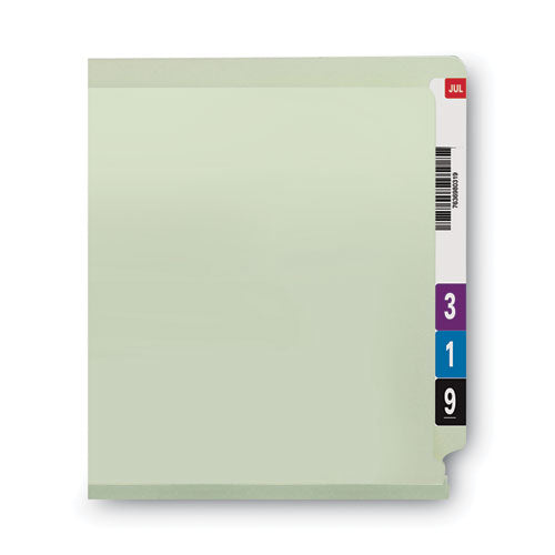 End Tab Pressboard Classification Folders, Two Safeshield Coated Fasteners, 3" Expansion, Letter Size, Gray-green, 25/box