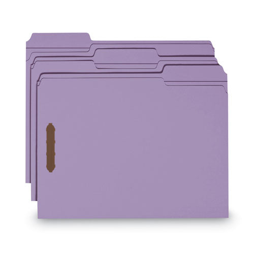 Top Tab Colored Fastener Folders, 0.75" Expansion, 2 Fasteners, Letter Size, Lavender Exterior, 50/box